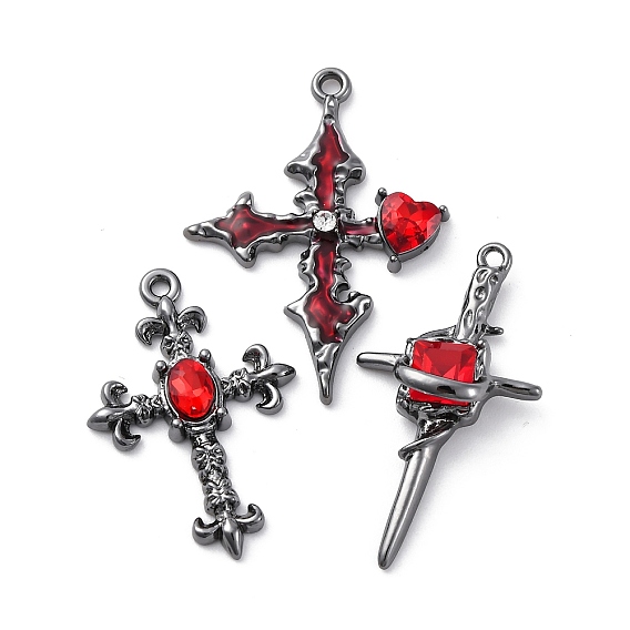 Готическая стойка подвески из сплава с покрытием, с красными стразами, крестик