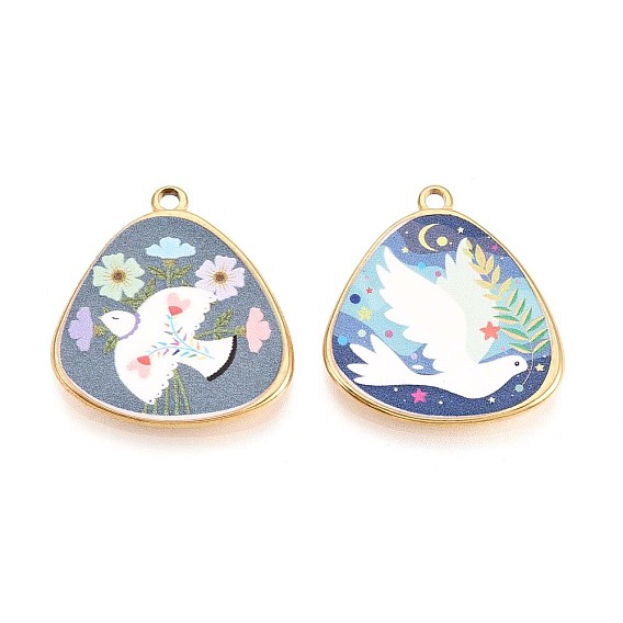 Печатный стиль 304 треугольник из нержавеющей стали с подвесками в виде голубей, ионное покрытие (ip), реальный 18 k позолоченный