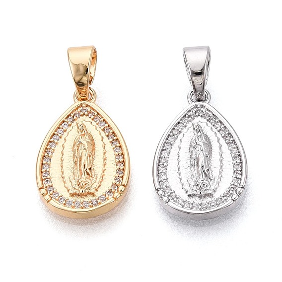 Религиозные латунные подвески с прозрачными кубическими циркониями, слезинка с чарами Девы Марии