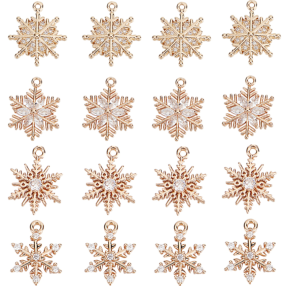 16шт 4 стиль латунный микро паве кубический цирконий шарм, снежинка очарование