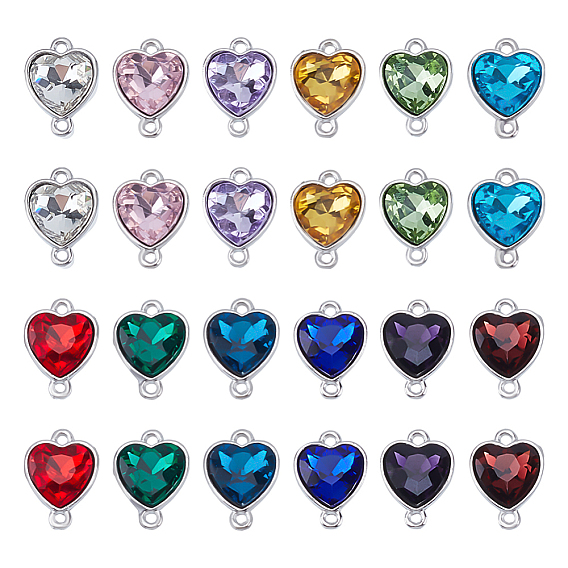 24 шт. 12 цвета цинковый сплав, подвески-соединители со стразами, сердечные ссылки, граненые, платина