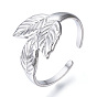 304 Stainless Steel Leaf Open Cuff Ring for Women