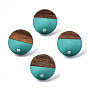 Transparent Resin & Walnut Wood Stud Earring Findings, with 304 Stainless Steel Pin, Flat Round