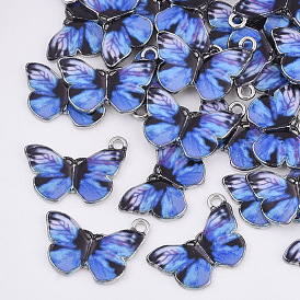 Printed Alloy Pendants, with Enamel, Butterfly, Platinum