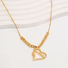 Подвеска-колье в виде сердечка с бантиком из латуни ко Дню святого Валентина для женщин