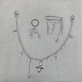 3Pcs 304 Stainless Steel Chain Bag Extender Chains & Brooches & Keychain, with Alloy Pendants, Star