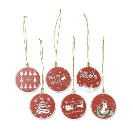 Christmas Theme Acrylic Pendant Decoration, Nylon Cord Hanging Decoration, Flat Round