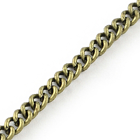 Unwelded Iron Curb Chains, with Spool, 4x3.3x0.9mm