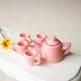 Mini juego de té de porcelana, incluyendo tetera 1pc, 4 piezas taza de té, para accesorios de casa de muñecas, simulando decoraciones de utilería