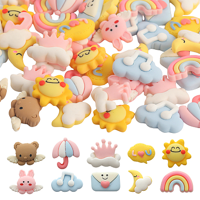 60 шт. Кабошоны из непрозрачной смолы, Диетические аксессуары, конверт и облако и солнце и луна и медведь и зонтик и радуга, разнообразные