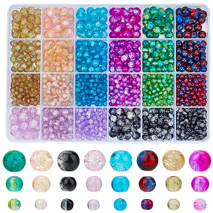 1360 шт. 8 цвета 3 размеры {4} бусины из стекла с эффектом кракелюра, окрашенные аэрозольной краской, круглые