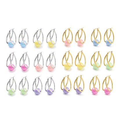 304 овальные серьги из нержавеющей стали и пластика с искусственным жемчугом и шариковыми кольцами для женщин, с 316 штифтов из нержавеющей стали