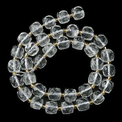 Natural Quartz Crystal Beads Strands, Rock Crystal Beads, Rock Crystal Beads, with Seed Beads, Faceted Cube