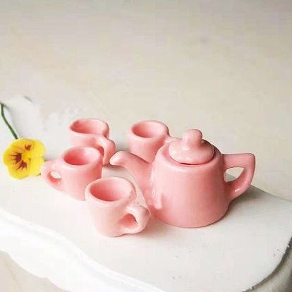 Mini Porcelain Tea Set, including 1Pc Teapot, 4Pcs Teacup, for Dollhouse Accessories, Pretending Prop Decorations