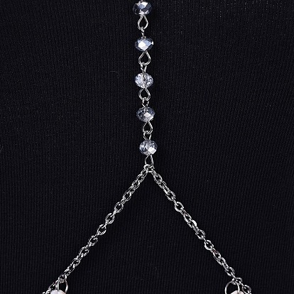 Body Necklace, with 304 Stainless Steel Cable Chains, Glass Beads and Shell Beads