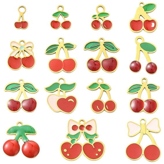 15 шт 15 стили 304 подвески из нержавеющей стали, с эмалью, ионное покрытие (ip), вишня