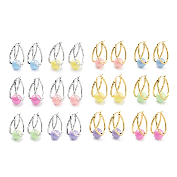 304 овальные серьги из нержавеющей стали и пластика с искусственным жемчугом и шариковыми кольцами для женщин, с 316 штифтов из нержавеющей стали