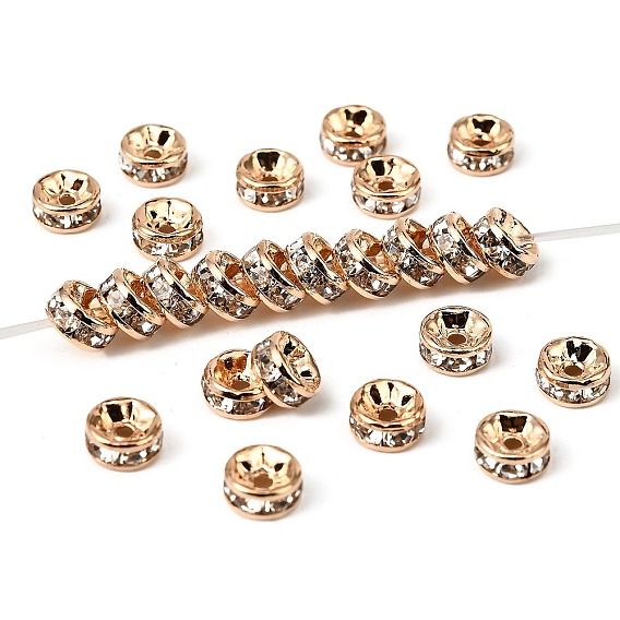 Латунные бусины разделители для поставки стразов, класс AAA, прямой фланец, без никеля , светлый цвет металла золото, рондель, 6x3 мм, отверстие : 1 мм