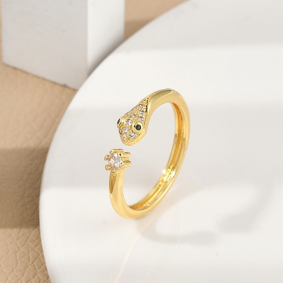 Кольца-манжеты из латуни с микро-паве и прозрачным циркониевым покрытием для женщин, долговечный, без кадмия и без свинца, змея