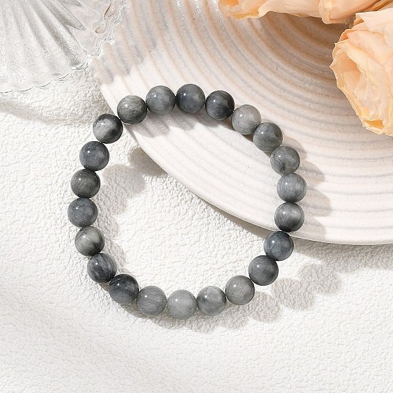 Bracelets extensibles en perles rondes de pierre œil d'aigle naturelle pour femmes et hommes