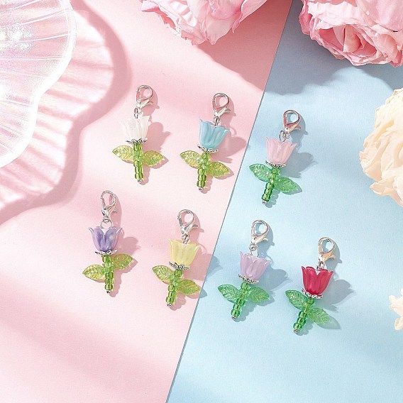 Подвески из цветочного акрила и пластика, искусственный жемчуг и японский бисер, с цинковым сплавом застежками омаров коготь