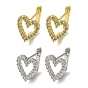 Женские серьги-кольца из латуни с микропаве в форме сердца и прозрачным фианитом