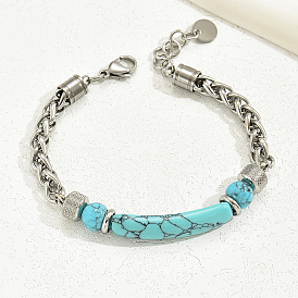 Элегантные браслеты из нержавеющей стали с пшеничной цепочкой, синтетические бирюзовые браслеты из бисера для женщин
