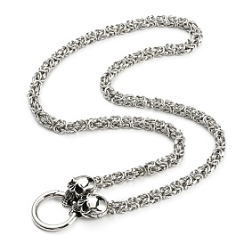 304 Stainless Steel Byzantine Chain Necklace with 316L Surgical Stainless Steel  Skull Clasps
