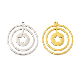 201 Stainless Steel Pendants, Flat Round with Star