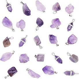 Подвески из натурального аметиста , с фурнитурой из смешанной латуни, сплава и нержавеющей стали, разнообразные