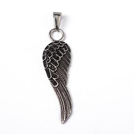 304 Stainless Steel Rhinestone Big Pendants, Wing, 57x17x5mm, Hole: 10x5mm