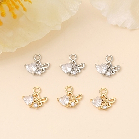 Brass Micro Pave Cubic Zirconia Charms, Butterfly