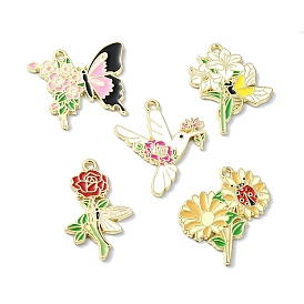 Alloy Enamel Pendants, Flower/Butterfly/Ladybug Charm, Golden