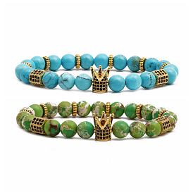 Imperial Peacock Turquoise Tiger Eye Shoushan Crown Bracelet Set for Men and Women DIY