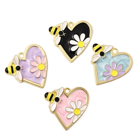 Подвески из эмали и сплава, сердце с подвесками в виде пчелы и цветов, золотые