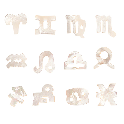 12 шт 12 бусины в стиле натуральных белых ракушек, перламутровые бусы, сверху просверленные бусы, 12 созвездие / знак зодиака