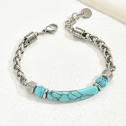 Элегантные браслеты из нержавеющей стали с пшеничной цепочкой, синтетические бирюзовые браслеты из бисера для женщин