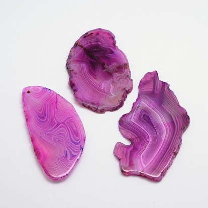 Nuggets Natural Agate Pendants, Dyed, 38~100x24~70x5~6mm, Hole: 2mm