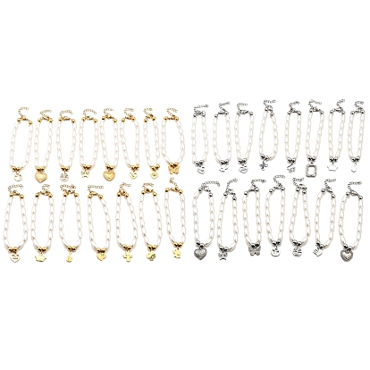 304 женские браслеты с подвесками из нержавеющей стали, разнообразные, с пластиковыми бусинами из искусственного жемчуга