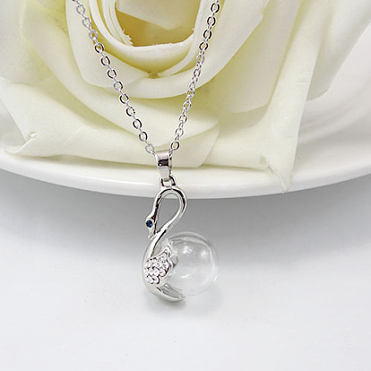 Swan with Glass Ball Perfume Bottle Necklace with Brass Chains for Women