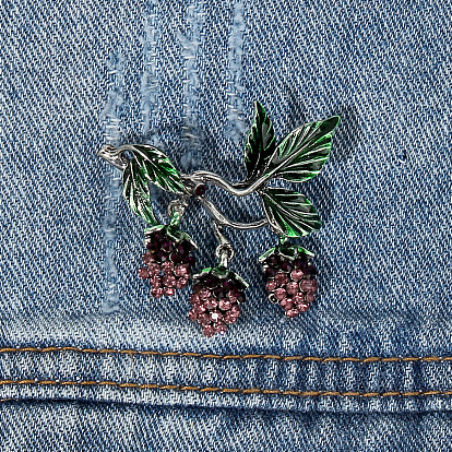 Vintage Flower Grape Personality Full Diamond Fruit Metal Earrings for Women.