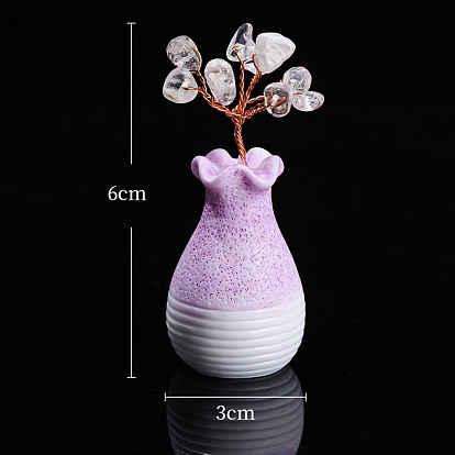 Natural Gemstone Chips Tree Decorations, Ceramic Vase Base Copper Wire Feng Shui Energy Stone Gift for Home Desktop Decoration