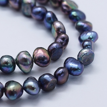 Natural Cultured Freshwater Pearl Beads Strands, Dyed, Two Sides Polished