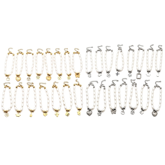 304 женские браслеты с подвесками из нержавеющей стали, разнообразные, с пластиковыми бусинами из искусственного жемчуга