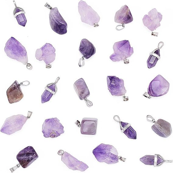 Подвески из натурального аметиста , с фурнитурой из смешанной латуни, сплава и нержавеющей стали, разнообразные