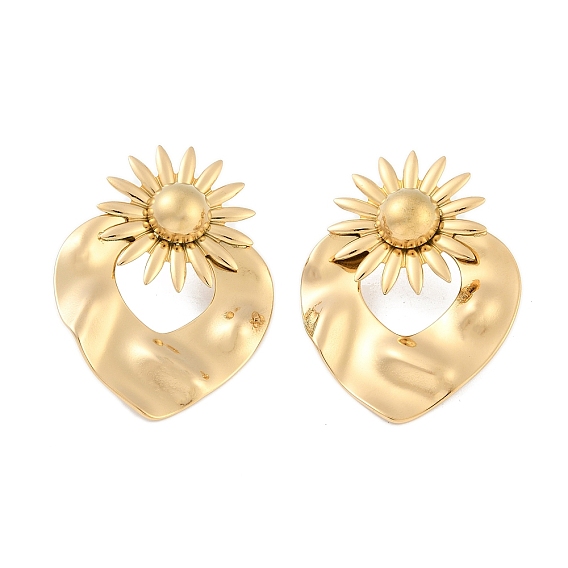 304 из нержавеющей стали серьги, Сердце со цветками 