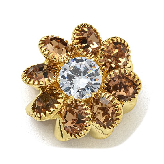 Латунные бусины из дымчатого топаза со стразами, без кадмия и без свинца, цветок