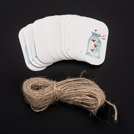 Oval Paper Gift Tags, Hang Tags, with Jute Twine, for Wedding Party Decorate