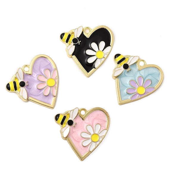 Подвески из эмали и сплава, сердце с подвесками в виде пчелы и цветов, золотые