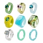 9pcs 9 Harz-Fingerringe im Stil, Rechteck & Herz
